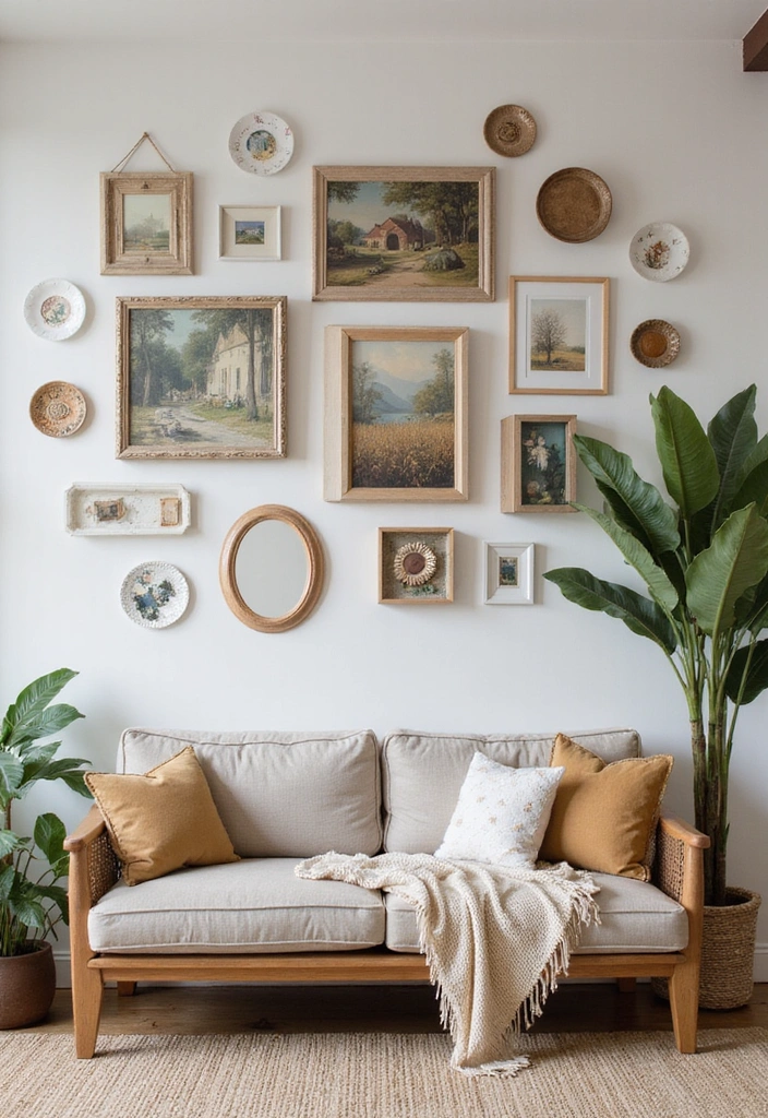 21 French Cottage Living Room Ideas That'll Make You Swoon! - 6. Eclectic Wall Decor