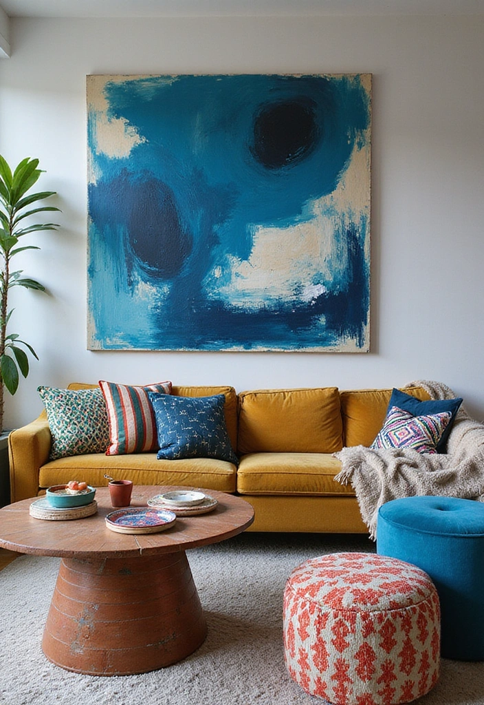 21 Chic Blue Living Room Ideas That'll Make You Want to Redecorate! - 15. Artistic Blue Fusion