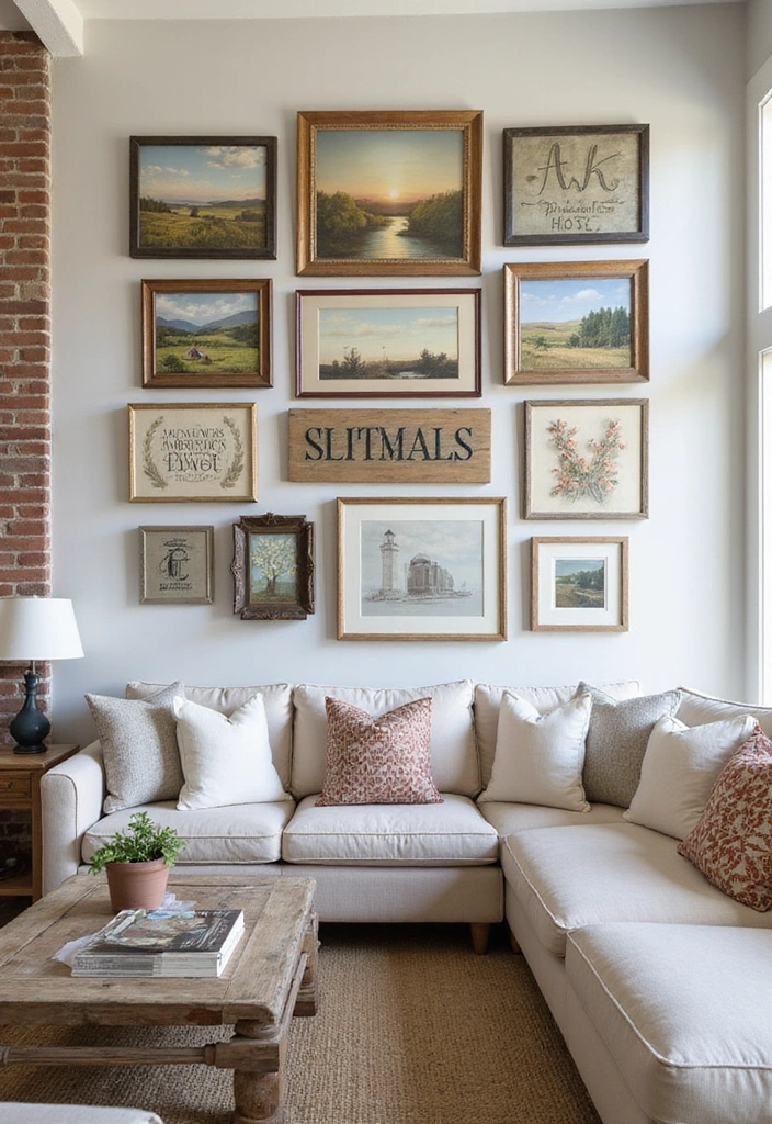 21 Farmhouse Style Living Room Ideas That Will Transform Your Space! - 7. Farmhouse-Inspired Art
