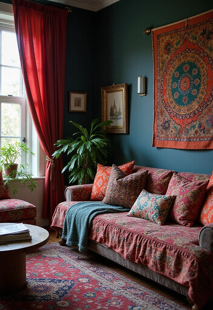21 Dark Boho Living Room Ideas That Create a Cozy Ambiance! - 14. Bold Patterns