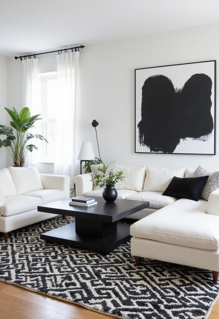 21 Stunning White Living Room Ideas That Will Leave You Breathless! - 13. White and Black Elegance