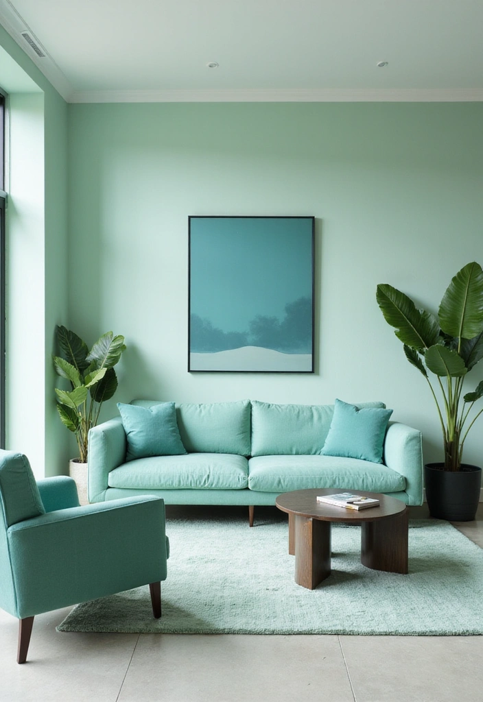 23 Blue And Green Living Room Ideas That Will Transform Your Space! - 2. Modern Minimalism with Teal and Mint