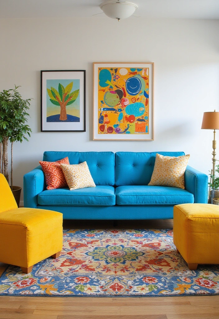 21 Chic Blue Living Room Ideas That'll Make You Want to Redecorate! - 11. Bright and Cheerful