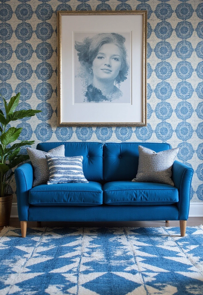 21 Chic Blue Living Room Ideas That'll Make You Want to Redecorate! - 13. Bold Geometric Patterns
