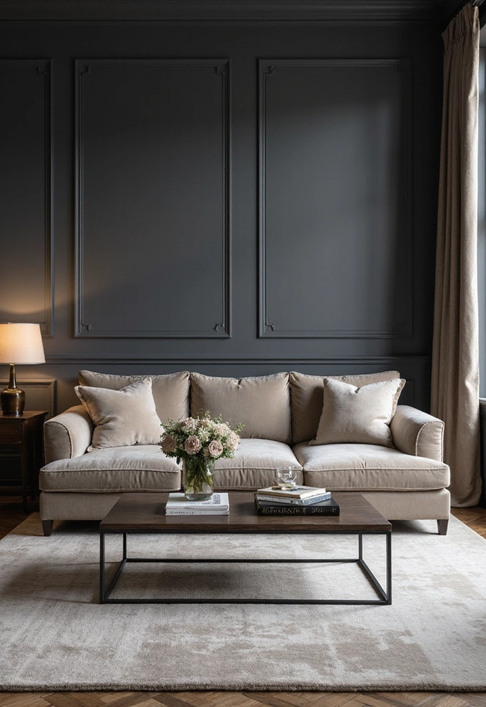 21 Dark Living Room Ideas That'll Make You Want to Curl Up with a Book! - 2. Charcoal Elegance