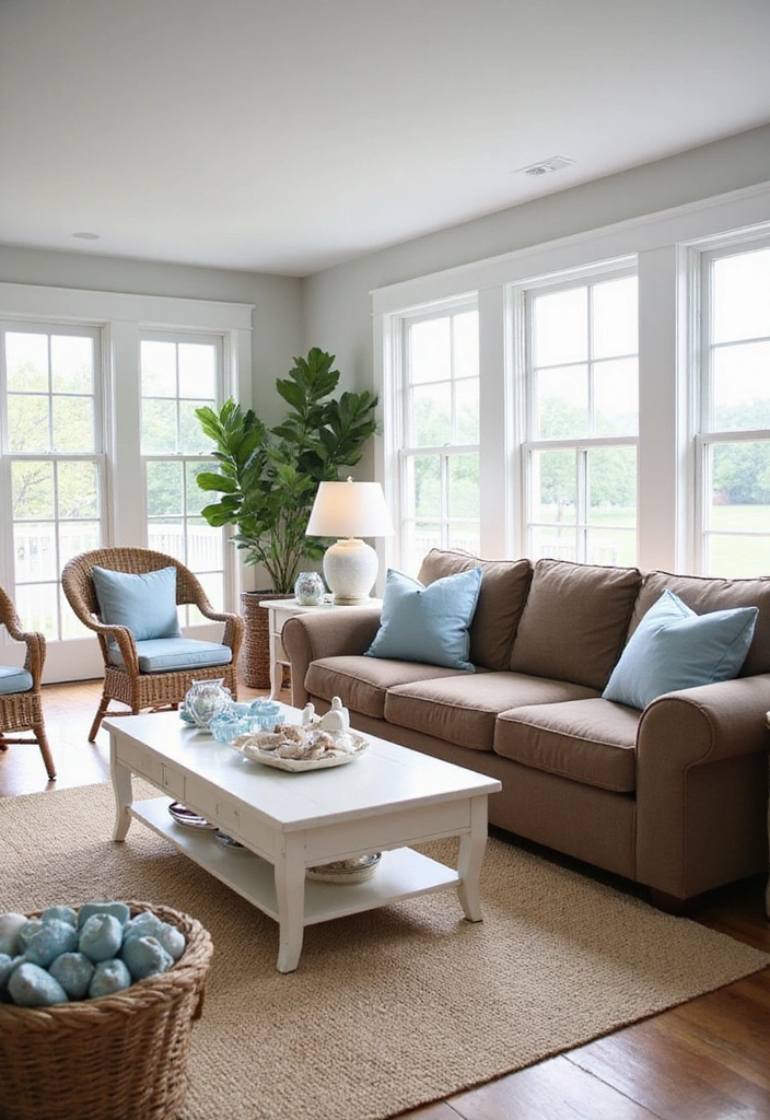 21 Brown Sofa Living Room Ideas That'll Make You Say 'Wow!' - 4. Coastal Vibes