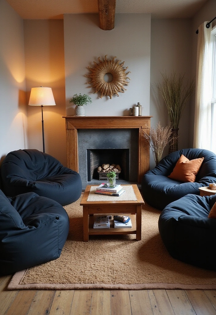 21 Black And Rust Living Room Ideas That Will Transform Your Space! - 12. Cozy Black Bean Bags
