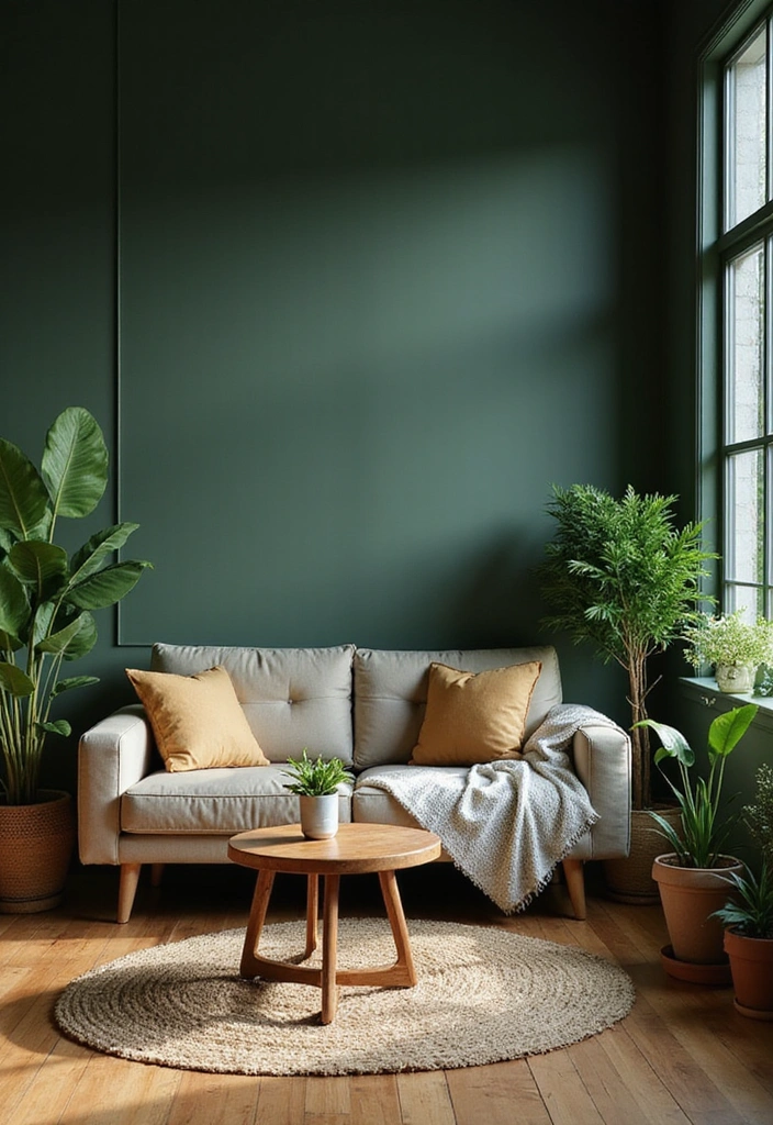 21 Dark Living Room Ideas That'll Make You Want to Curl Up with a Book! - 18. Nature-Inspired Dark