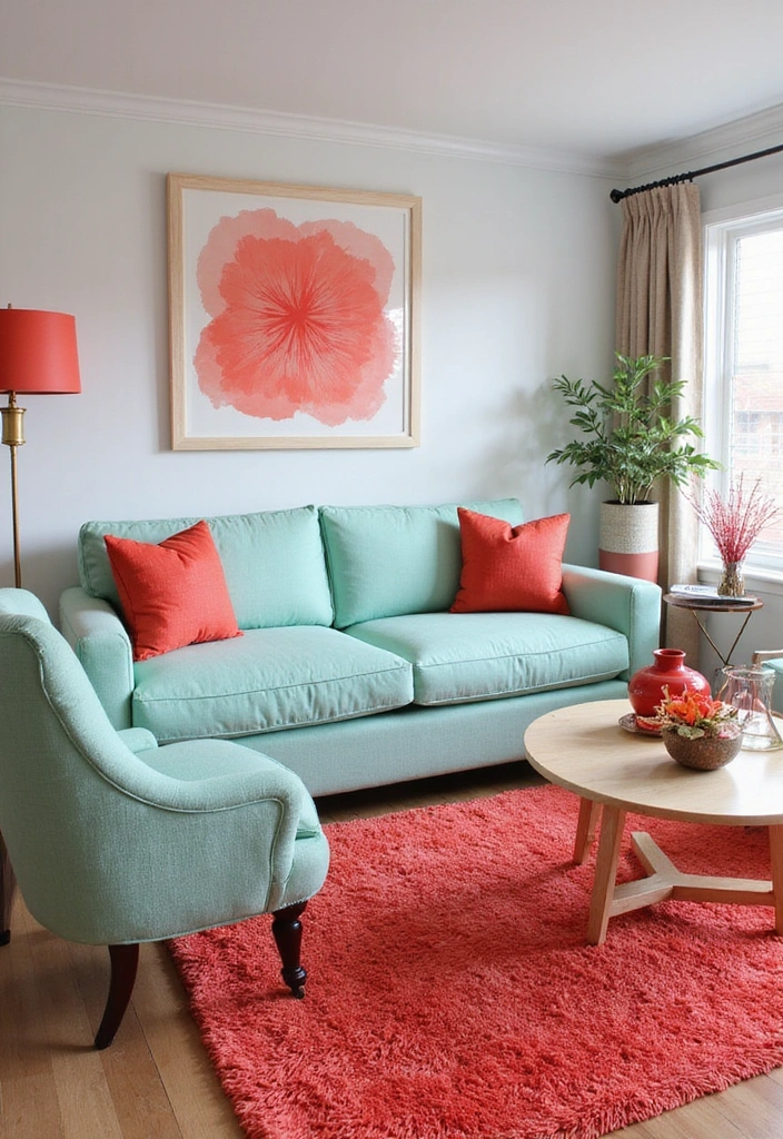 21 Stunning Two Colour Combinations for Your Living Room That'll Leave You Breathless! - 15. Seafoam Green and Coral Red