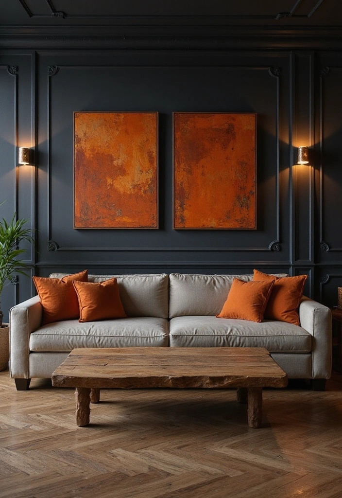 21 Black And Rust Living Room Ideas That Will Transform Your Space! - 1. Bold Black Accent Wall