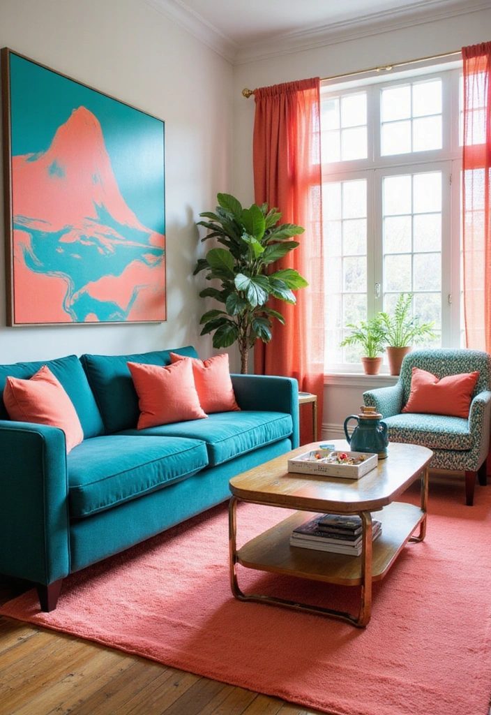 21 Stunning Two Colour Combinations for Your Living Room That'll Leave You Breathless! - 5. Teal and Coral