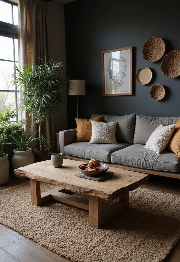 21 Dark Boho Living Room Ideas That Create a Cozy Ambiance! - 11. Natural Elements
