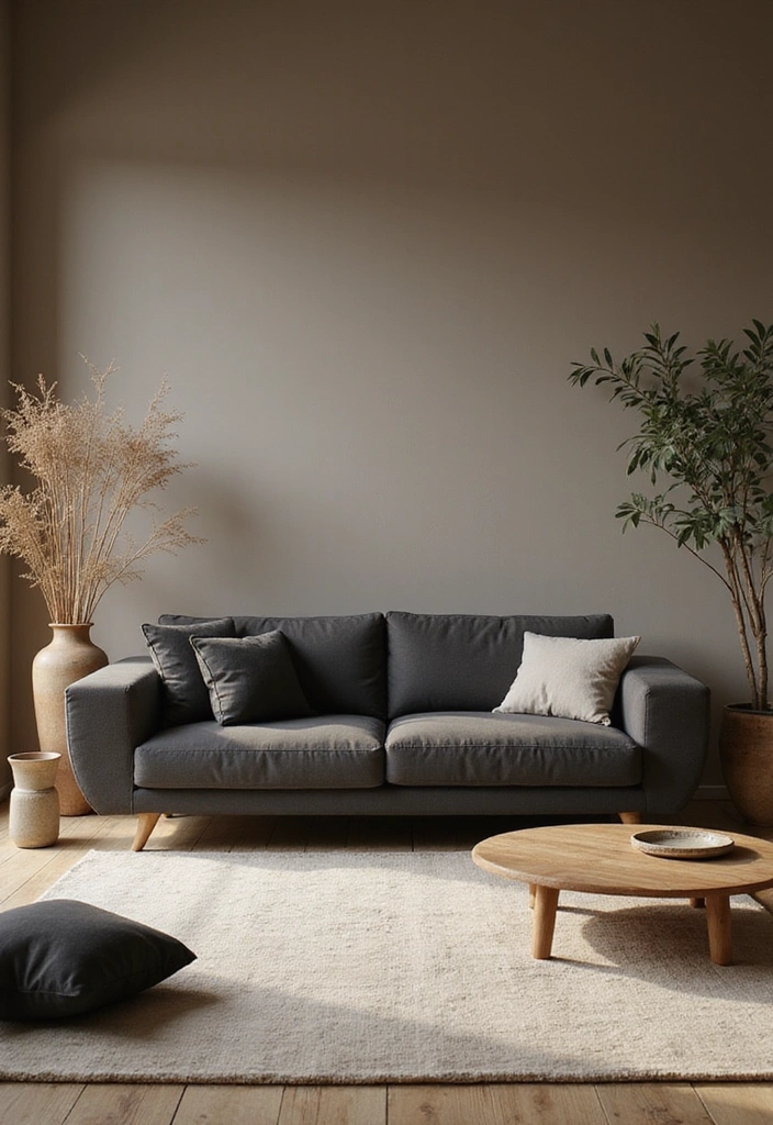23 Dark Gray Sofa Living Room Ideas That’ll Transform Your Space (You Won't Believe #11!) - 18. Zen Retreat