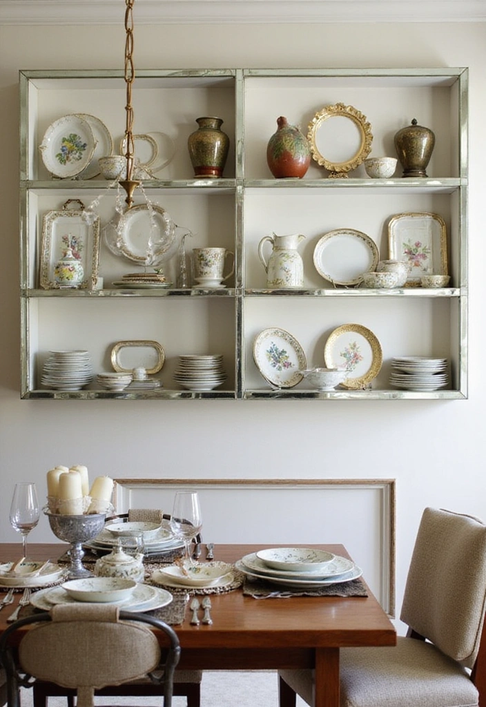 20 Luxury Dining Room Decor with Mirror - 6. Wall-Mounted Mirrored Shelves