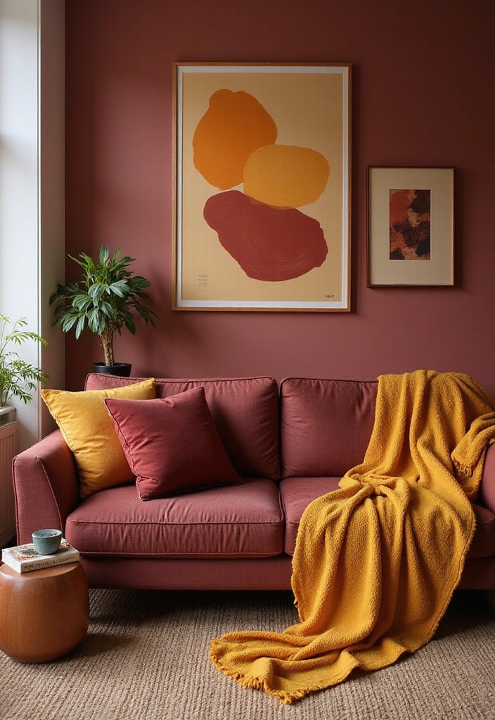 21 Dark Boho Living Room Ideas That Create a Cozy Ambiance! - 10. Warm Color Palette