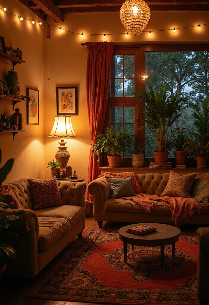 21 Bohemian Living Room Ideas That'll Transform Your Space into a Cozy Oasis! - 16. Soft Lighting Solutions