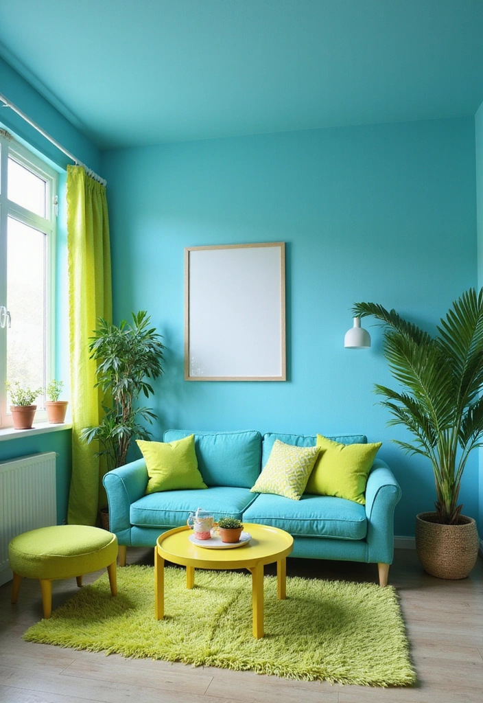 23 Blue And Green Living Room Ideas That Will Transform Your Space! - 4. Bright and Cheerful with Sky Blue and Lime Green