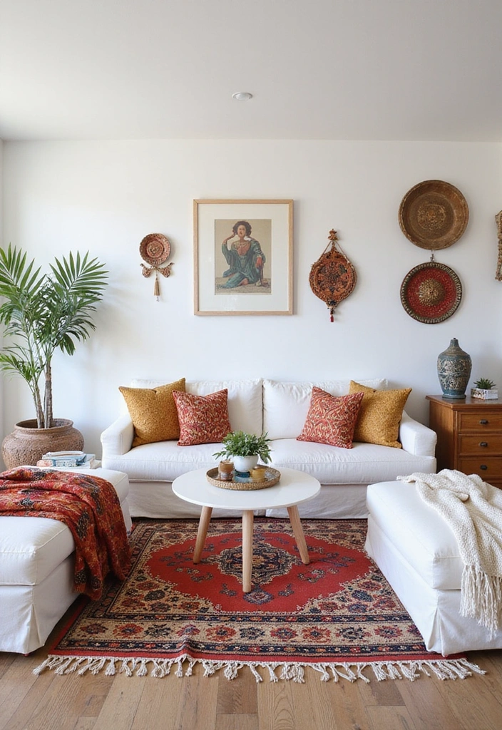 21 Stunning White Living Room Ideas That Will Leave You Breathless! - 21. White with Cultural Touches